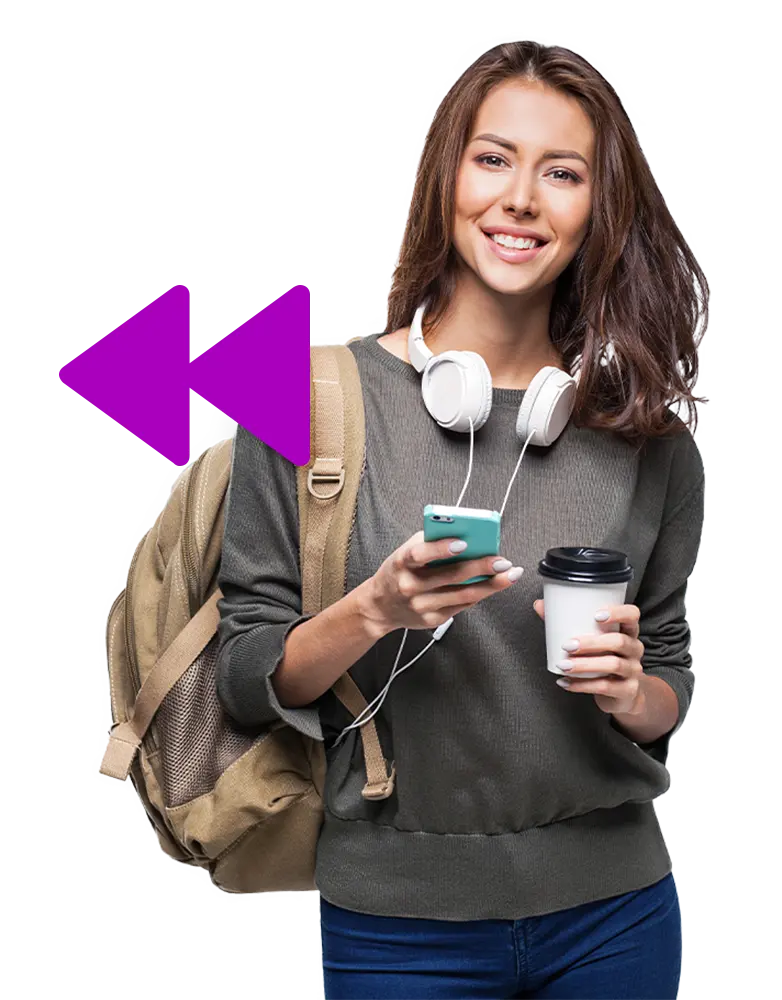 Young woman using her phone to get a loan with MyFastAdvance.com
